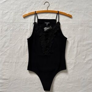 Express Black Lace-Trim V-Neck Bodysuit